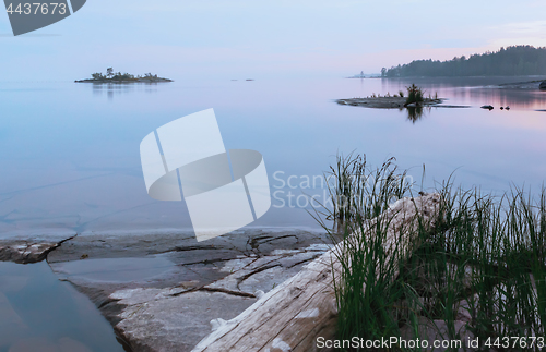 Image of Northern White Night Over The Rocky Islands In The Lake