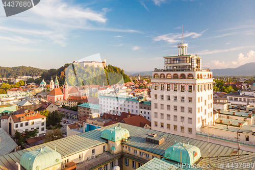 Image of Cityscape of Ljubljana, capital of Slovenia at sunset.