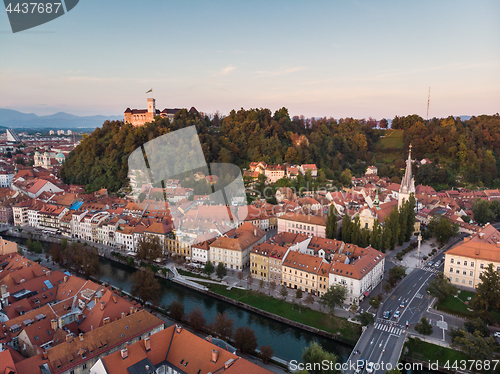 Image of Cityscape of Ljubljana, capital of Slovenia at sunset.