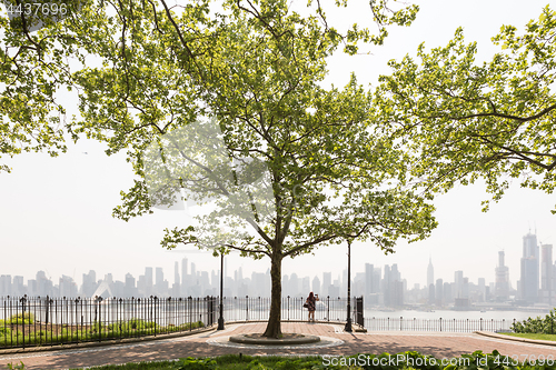 Image of Boulevard east Hamilton Park New York city skyline view.