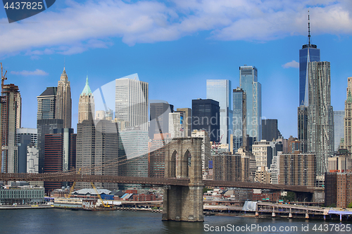 Image of Manhattan Skyline and Brooklyn Bridge, New York City