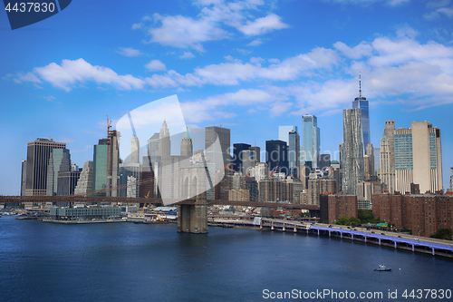 Image of Manhattan Skyline and Brooklyn Bridge, New York City