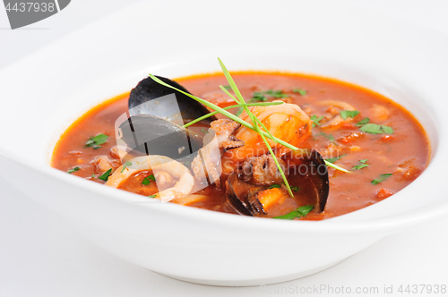 Image of Seafood Soup in white dish