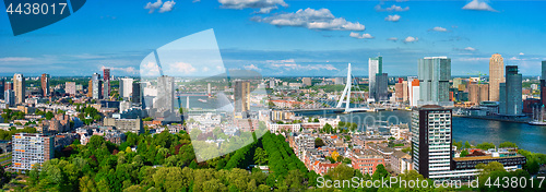 Image of Aerial panorama of Rotterdam city and the Erasmus bridge 