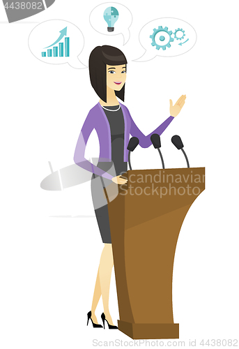 Image of Politician giving a speech from tribune.