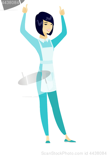 Image of Cleaner standing with raised arms up.