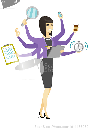 Image of Business woman coping with multitasking.