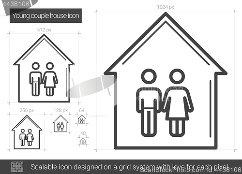 Image of Young couple house line icon.