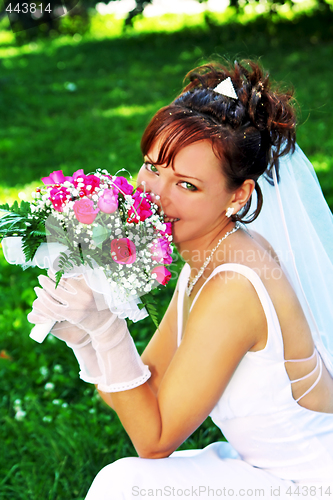 Image of Bride with the bunch of flowers