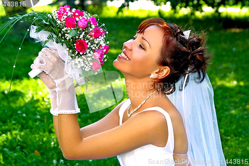 Image of Bride with the bunch of flowers