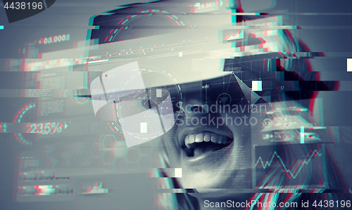 Image of close up of woman in virtual reality headset