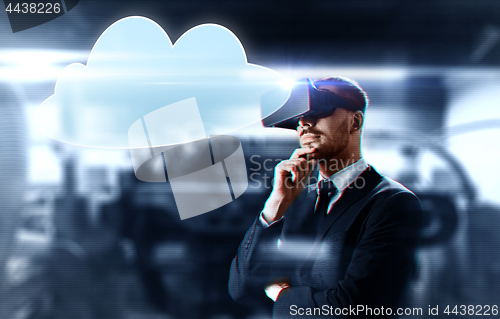 Image of businessman with virtual reality headset and cloud