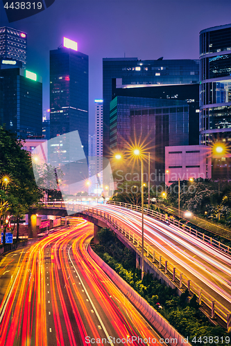 Image of Street traffic in Hong Kong at night