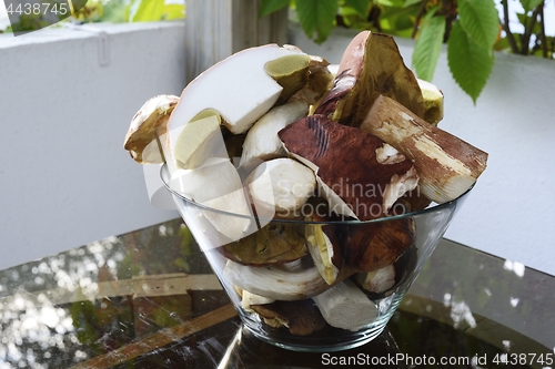 Image of fresh boletus mushrooms in a glass bowl 