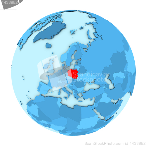 Image of Poland on globe isolated