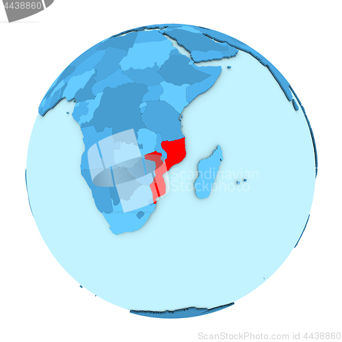 Image of Mozambique on globe isolated