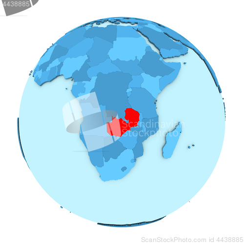 Image of Zambia on globe isolated