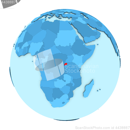 Image of Rwanda on globe isolated