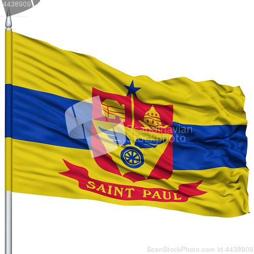 Image of St Paul Flag on Flagpole, Waving on White Background