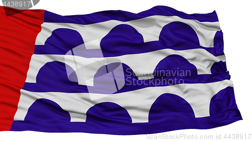 Image of Isolated Des Moines Flag, Waving on White Background