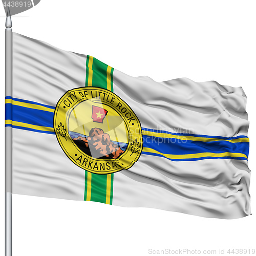 Image of Little Rock Flag on Flagpole, Waving on White Background