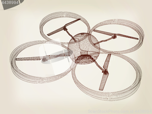 Image of Quadcopter Dron. 3d render. Vintage style