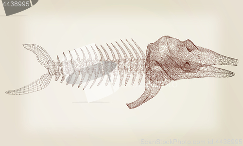 Image of Fish bone icon. 3d illustration. Vintage style