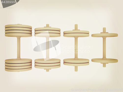 Image of dumbbells. 3d illustration. Vintage style