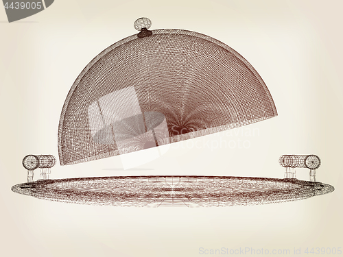 Image of Restaurant cloche concept. 3d illustration. Vintage style