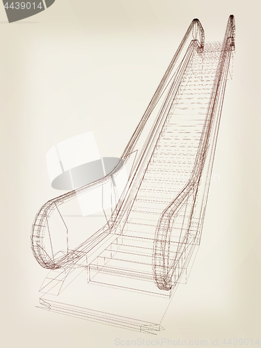 Image of Single escalator. 3d illustration. Vintage style