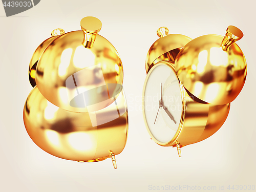 Image of Old style of Gold Shiny alarm clock. 3d illustration. Vintage st