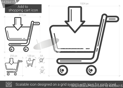 Image of Add to shopping cart line icon.