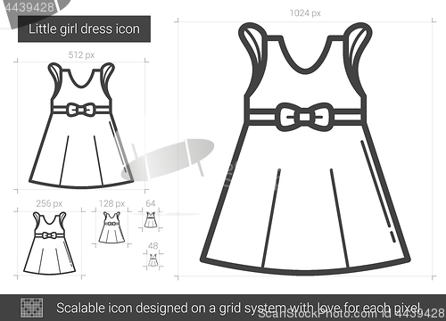 Image of Little girl dress line icon.