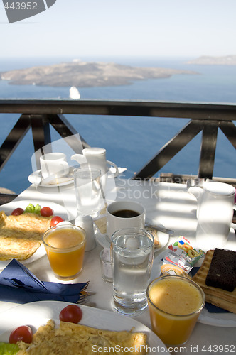 Image of breakfast over the sea greek islands santorini