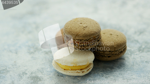 Image of Delicious macarons pastries on marble