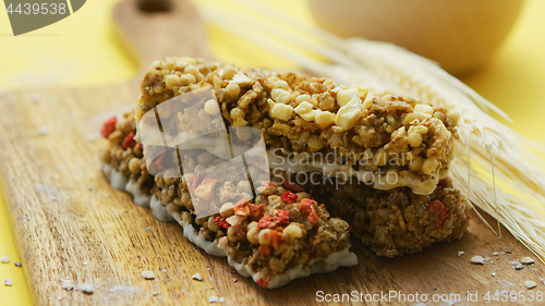 Image of Sweet cereal bars on board