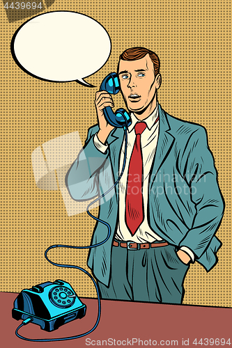 Image of man talking on a retro phone