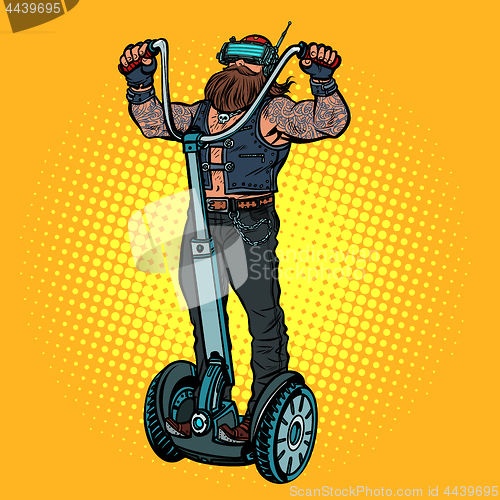 Image of Biker on electric scooter, virtual reality, VR glasses