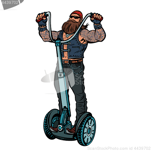 Image of Biker on electric scooter, rider. Isolate on white background