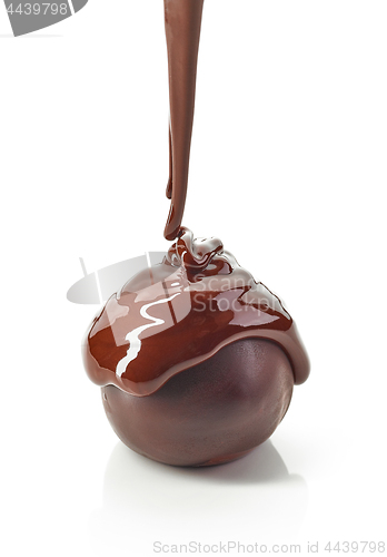 Image of chocolate truffle covered with melted chocolate