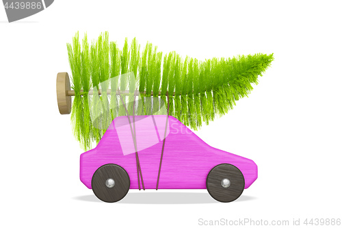 Image of pink toy car with green christmas tree 