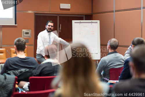 Image of Speaker Giving a Talk at Business Meeting.