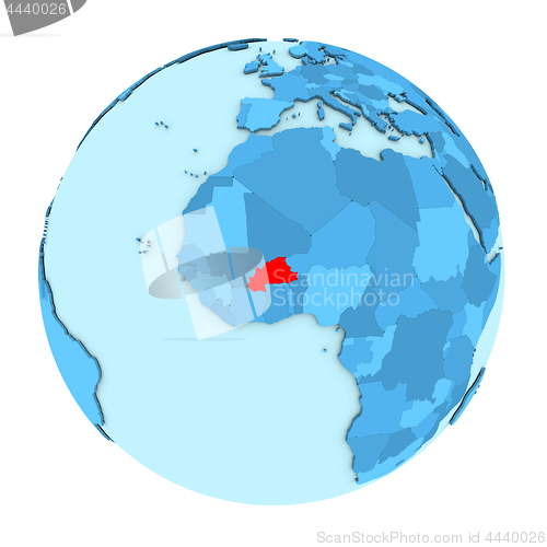 Image of Burkina Faso on globe isolated