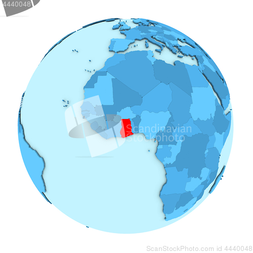 Image of Ghana on globe isolated