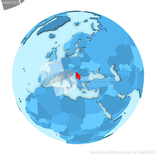 Image of Serbia on globe isolated