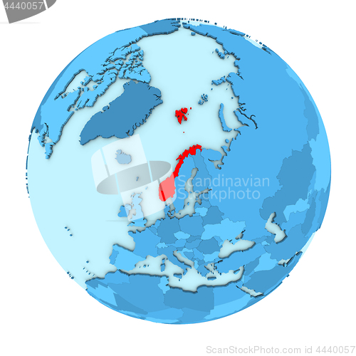 Image of Norway on globe isolated