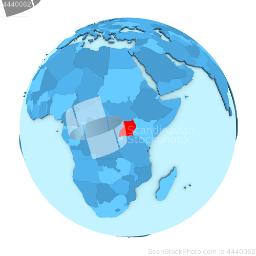 Image of Uganda on globe isolated
