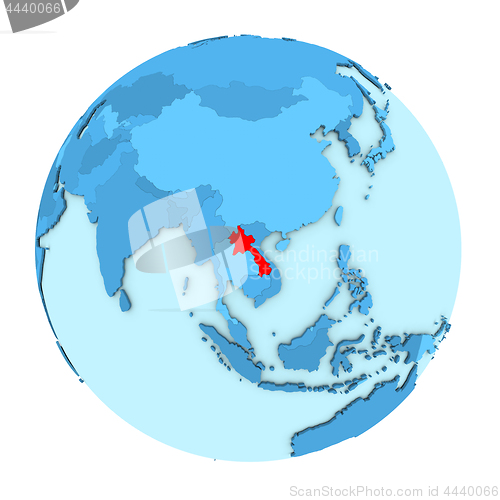 Image of Laos on globe isolated