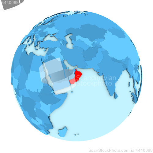 Image of Oman on globe isolated