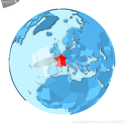 Image of France on globe isolated